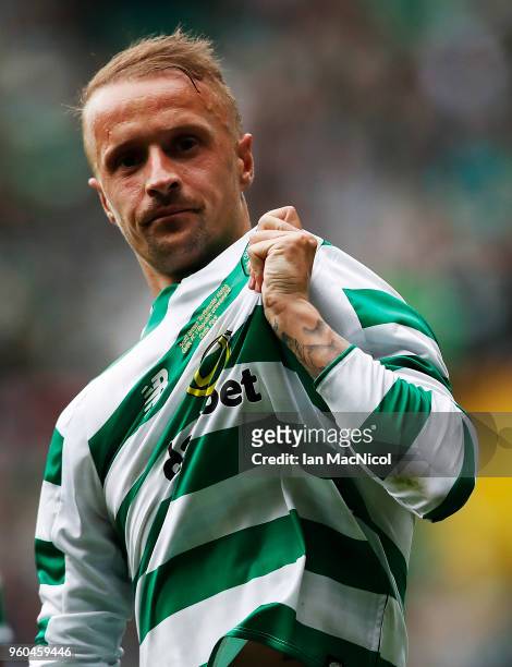 Leigh Griffiths of Celtic celebrates scoring his team's first goal during the Scott Brown testimonial match between Celtic and Republic of Ireland XI...