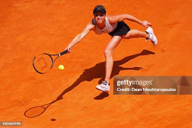 Elina Svitolina of Ukraine returns a forehand in her Womens Final match against Simona Halep of Romania during day 8 of the Internazionali BNL...