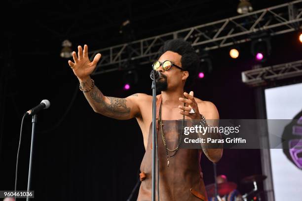 Singer Bilal performs in concert during 2018 Funk Fest Tour at Wolf Creek Amphitheater on May 19, 2018 in Atlanta, Georgia.