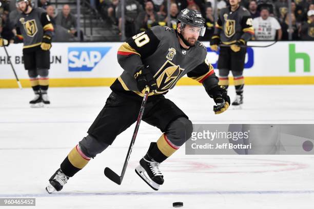 Tomas Tatar of the Vegas Golden Knights skates with the puck against the Winnipeg Jets in Game Three of the Western Conference Final during the 2018...