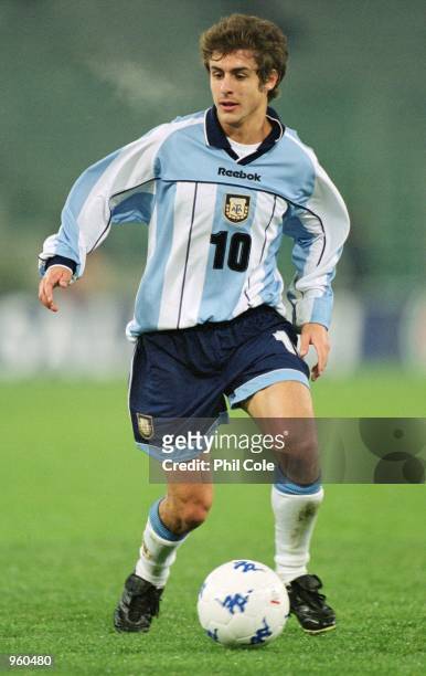 Cesar Pablo Aimar of Argentina runs with the ball during the International Friendly match against Italy played at the Stadio Olimpico, in Rome,...