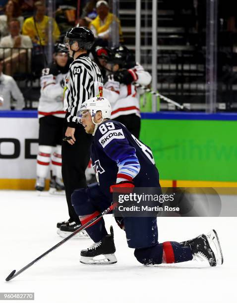 Cam Atkinson of the United States reacts during the 2018 IIHF Ice Hockey World Championship Bronze Medal Game game between the United States and...