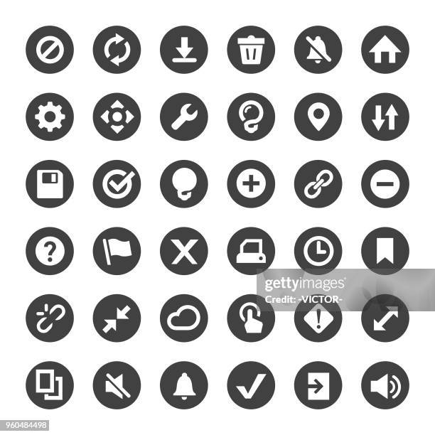 toolbar and control icons set - big circle series - large printer stock illustrations