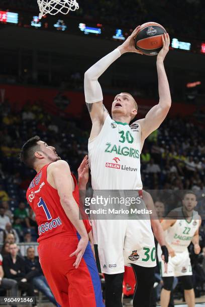 Aaron White, #30 of Zalgiris Kaunas competes with Nando de Colo, #1 of CSKA Moscow during the 2018 Turkish Airlines EuroLeague F4 Third Place Game...