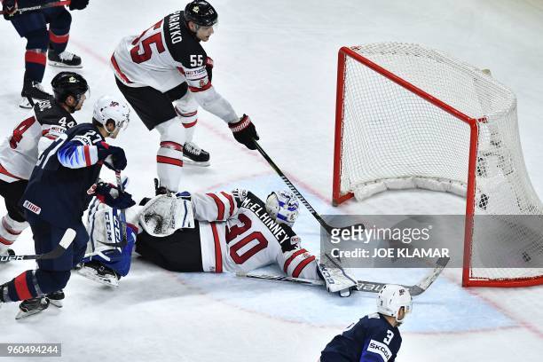 United States' Anders Lee scores a goal during the bronze medal match USA vs Canada of the 2018 IIHF Ice Hockey World Championship at the Royal Arena...