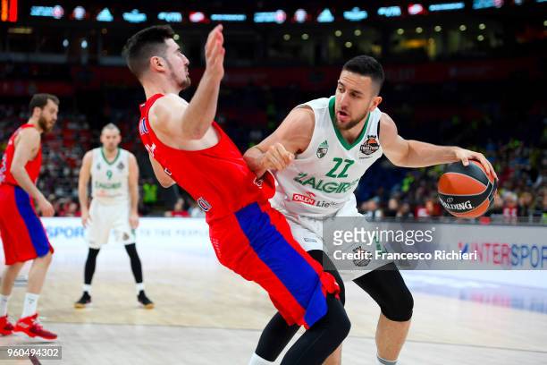 Vasilije Micic, #22 of Zalgiris Kaunas competes with Nando de Colo, #1 of CSKA Moscow during the 2018 Turkish Airlines EuroLeague F4 Third Place Game...
