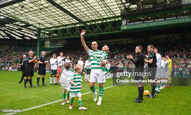 Glasgow , United Kingdom - 20 May 2018; Scott Brown of Celtic waves to the crowd prior to Scott Brown's testimonial match between Celtic and Republic...