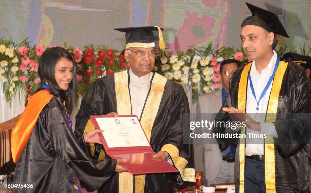 President Ram Nath Kovind presents certificate of Academic Excellence to Solani Rose during the 7th convocation of Indian Institute of Science...