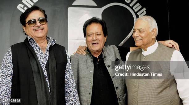 Shatrughan Sinha , former Union Minister Harmohan Dhawan and former Union Minister Yashwant Sinha after a media interaction at Chandigarh Press Club,...