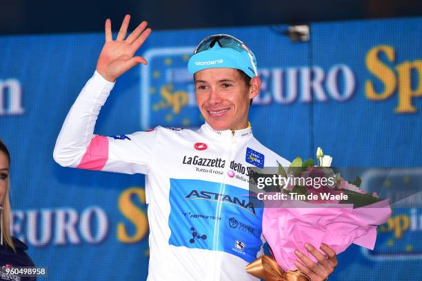 Podium / Miguel Angel Lopez of Colombia and Astana Pro Team White Best Young Rider Jersey / Celebration / during the 101st Tour of Italy 2018, Stage...