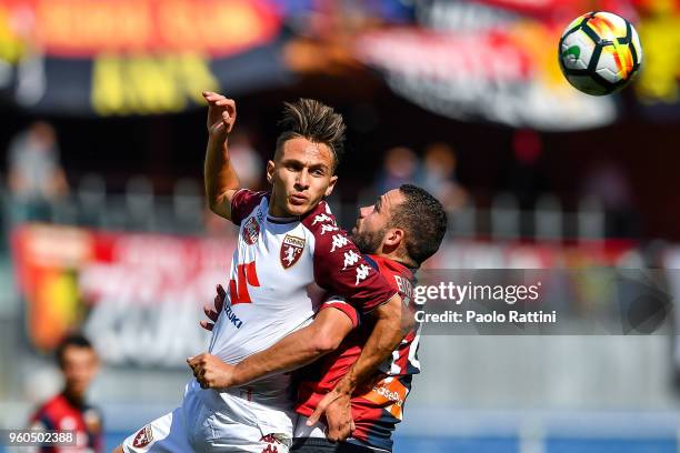 Simone Edera of Torino and Davide Biraschi of Genoa vie for the ball during the serie A match between Genoa CFC and Torino FC at Stadio Luigi...