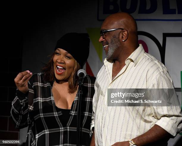 Comedians Kim Whitley and Roland "Buddy" Lewis perform on day five of the NOHO Comedy Festival at Ha Ha Cafe Comedy Club on May 19, 2018 in North...