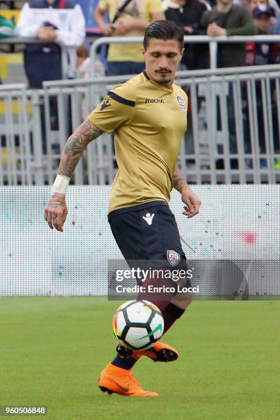 Fabio Pisacane of Cagliari during the warm up before the raceduring the serie A match between Cagliari Calcio and Atalanta BC at Stadio Sant'Elia on...