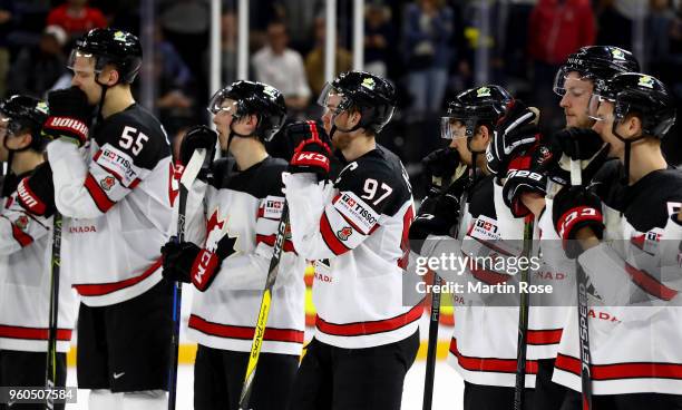 Connor McDavid of Canada looks dejected after during the 2018 IIHF Ice Hockey World Championship Bronze Medal Game game between the United States and...