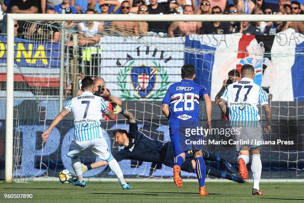 Mirco Antenucci of Spal scores the opening goal from the penalty spot during the serie A match between Spal and UC Sampdoria at Stadio Paolo Mazza on...
