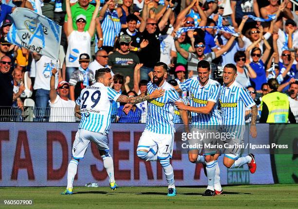 Mirco Antenucci of Spal celebrates after scoring the opening goal from the penalty spot during the serie A match between Spal and UC Sampdoria at...