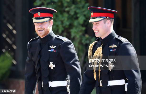 Prince Harry arrives at his wedding to Ms. Meghan Markle with his best man Prince William, Duke of Cambridge at St George's Chapel at Windsor Castle...