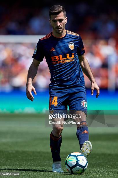 Jose Luis Gaya of Valencia CF with the ball during the La Liga game between Valencia CF and Deportivo de la Coruna at Mestalla on May 20, 2018 in...