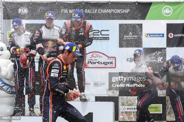 And NICOLAS GILSOUL in HYUNDAI I20 COUPE WRC of HYUNDAI SHELL MOBIS WRT winner of the rally during the Podium of of WRC Vodafone Rally de Portugal...