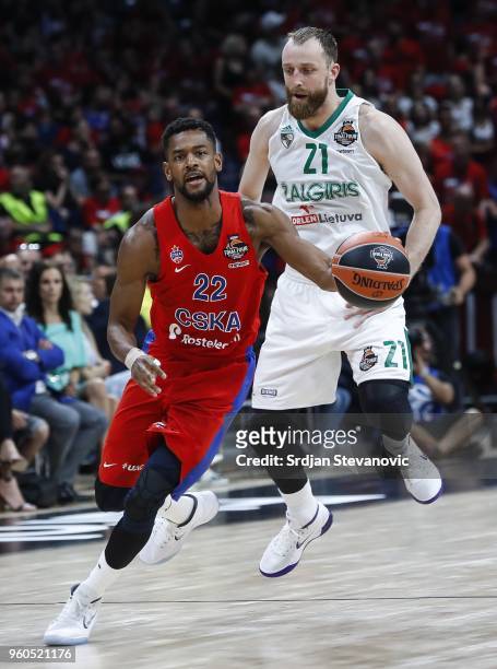 Cory Higgins of CSKA in action against Arturas Milaknis of Zalgiris during the Turkish Airlines Euroleague Final Four Belgrade 2018 Third Place match...