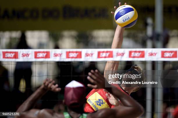 Christian Sandlie Sorum of Norway in action during the main draw Menâs FInal match against Evandro Goncalves and Andre Loyola Stein of Brazil at Meia...