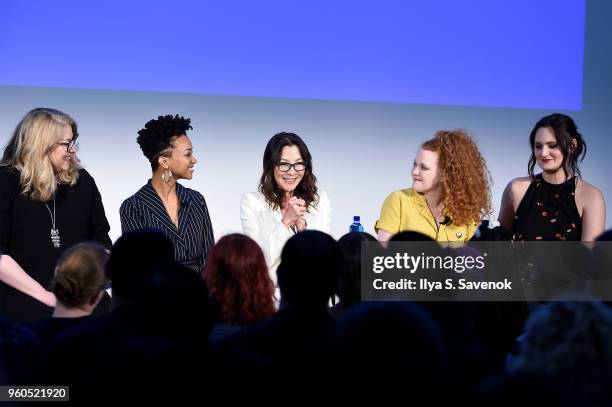 Gretchen J. Berg, Sonequa Martin-Green, Michelle Yeoh, Mary Wiseman, and Mary Chieffo speak onstage during "Star Trek Discovery: The Future is...