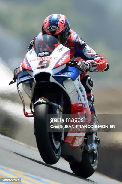 Second placed Ducati Alma Pramac Racing's Italian rider Danilo Petrucci competes during the MotoGP race of the French Motorcycle Grand Prix on May...