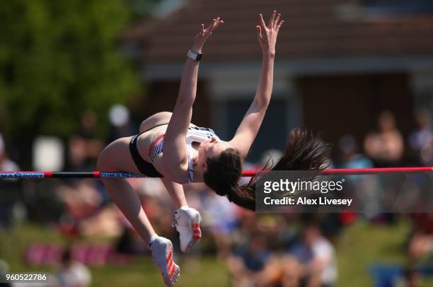 Emily Borthwick of England competes in the Women's High Jump during the Loughborough International Athletics event on May 20, 2018 in Loughborough,...