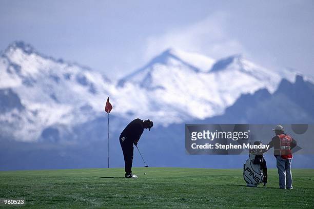 Lee Westwood of England puts onto the green during the Omega European Masters held at the Crans-Sur-Sierre Golf Club, Switzerland. \ Mandatory...