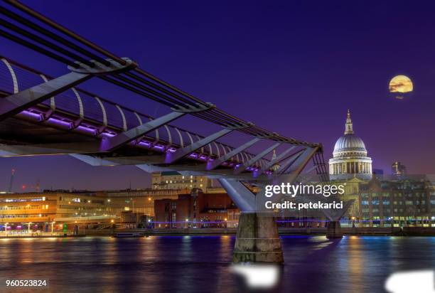 symmetry on the millennium bridge to the st paul's cathedral - 2018 lunar stock pictures, royalty-free photos & images