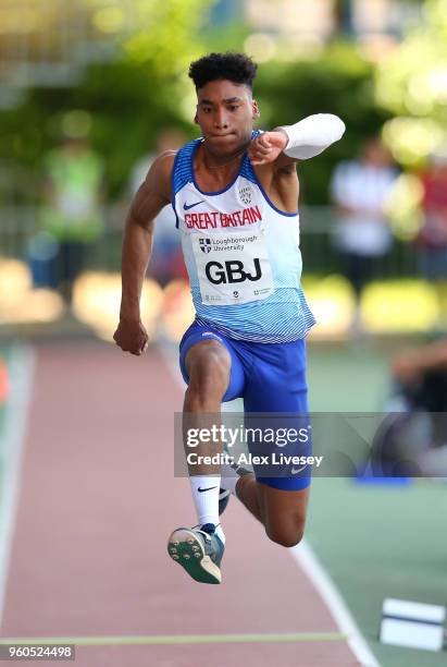 Wesley Matsuka-Williams of Great Britain Juniors competes in the Men's Triple Jump event at the Loughborough International Athletics event on May 20,...