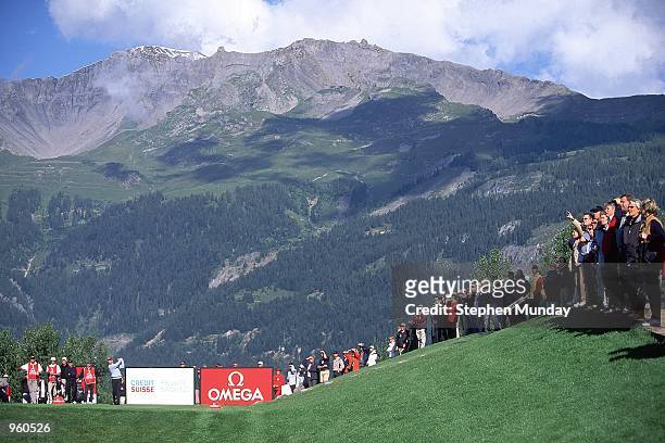 Paul Casey of England tees off at the 7th during the Omega European Masters held at the Crans-Sur-Sierre Golf Club, Switzerland. \ Mandatory Credit:...