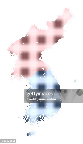 stockillustraties, clipart, cartoons en iconen met kaart van dots - noord en zuid-korea - north korea