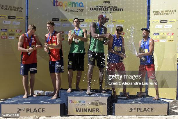 Silver medalist Anders Berntsen Mol and Christian Sandlie Sorum of Norway, gold medalist Evandro Goncalves and Andre Loyola Stein of Brazil and...