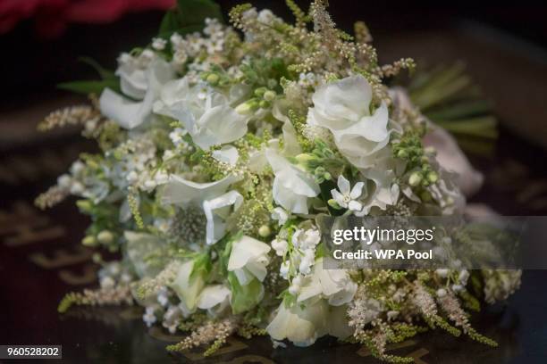 The Duchess of Sussex's wedding bouquet is laid on the grave of the Unknown Warrior in the west nave of Westminster Abbey on May 20, 2018 in London,...