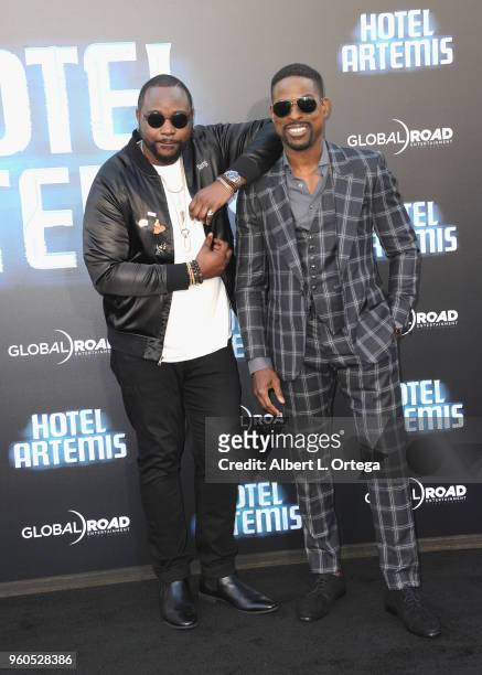 Actors Brian Tyree Henry and Sterling K. Brown arrive for the Global Road Entertainment's "Hotel Artemis" Premiere held at Regency Village Theatre on...