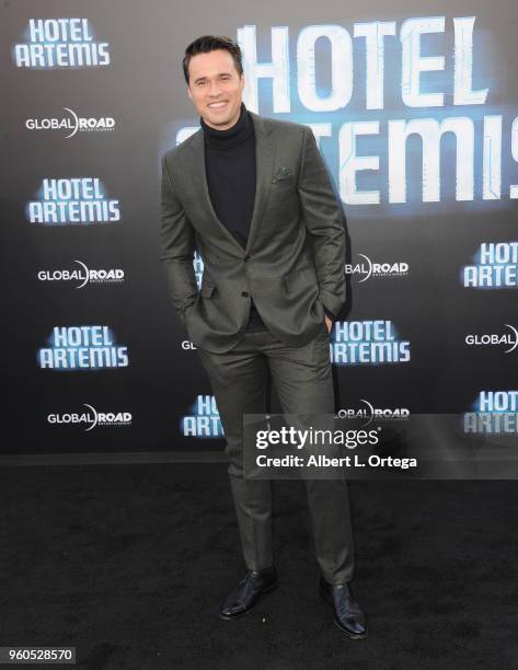 Actor Brett Dalton arrives for the Global Road Entertainment's "Hotel Artemis" Premiere held at Regency Village Theatre on May 19, 2018 in Westwood,...