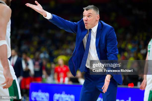 Sarunas Jasikevicius, Head Coach of Zalgiris Kaunas during the 2018 Turkish Airlines EuroLeague F4 Third Place Game between CSKA Moscow v Zalgiris...