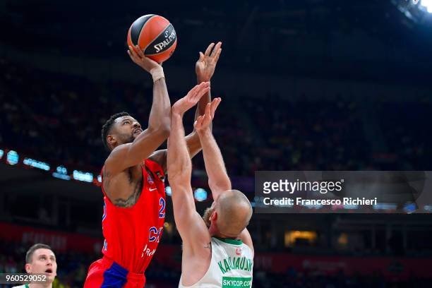 Cory Higgins, #22 of CSKA Moscow in action during the 2018 Turkish Airlines EuroLeague F4 Third Place Game between CSKA Moscow v Zalgiris Kaunas at...