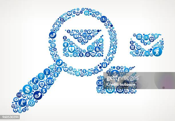 searching for a letter money blue icon pattern background - stack envelopes stock illustrations