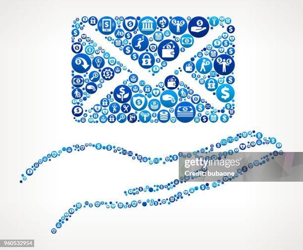 holding letter money blue icon pattern background - stack envelopes stock illustrations