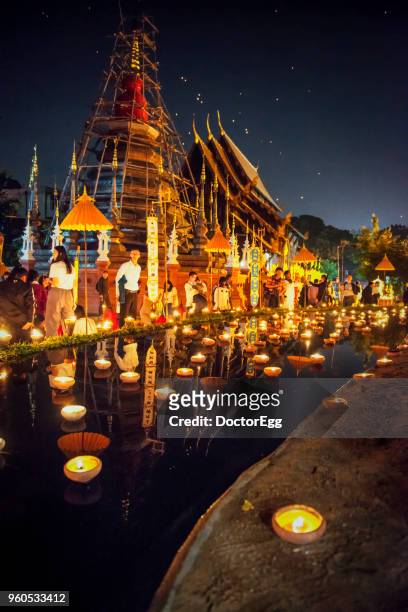 candle light up festival in special buddhist religious holiday at pantoa temple, chiangmai, thailand - asalha puja bildbanksfoton och bilder