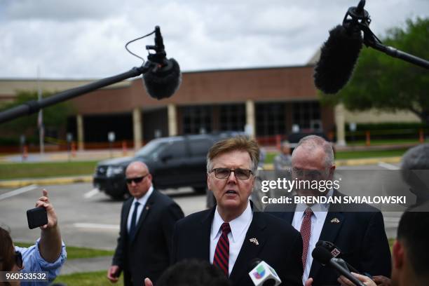 Texas Lieutenant Governor Dan Patrick speaks to the press on the grounds of Santa Fe High School on May 2018, in Santa Fe, Texas. - Ten people,...