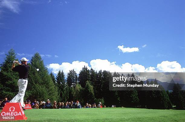 Greg Owen of England tees off during the Omega European Masters held at the Crans-Sur-Sierre Golf Club, Switzerland. \ Mandatory Credit: Stephen...