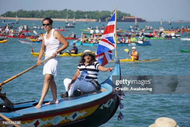 The participants row at the start of the Vogalonga, a non-competitive rowing marathon on May 20, 2018 in Venice, Italy. The 32 km course goes around...