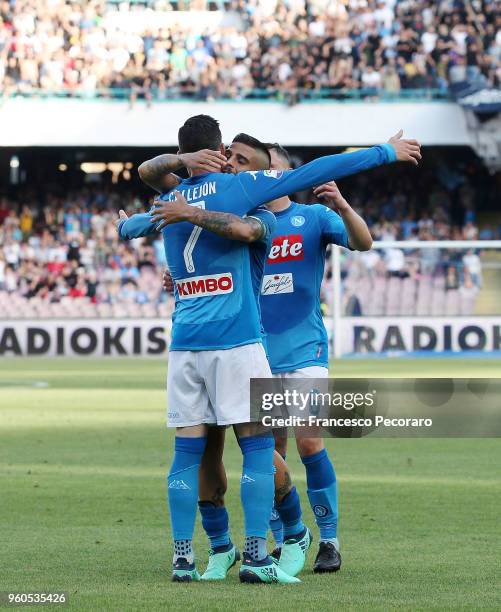 Lorenzo Insigne and Jose Callejon of SSC Napoli celebrate the 2-0 goal scored by Jose Callejon during the Serie A match between SSC Napoli and FC...