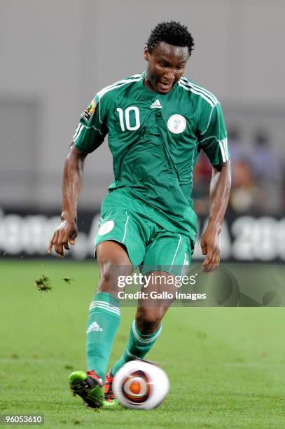 John Obi Mikel of Nigeria in action during the African Nations Cup Group C match between Nigeria and Mozambique, at the Alto da Chela Stadium on...