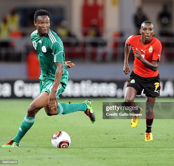 John Obi Mikel of Nigeria in action during the African Nations Cup Group C match between Nigeria and Mozambique, at the Alto da Chela Stadium on...