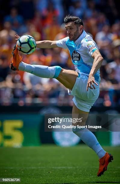 Lucas Perez of Deportivo de La Coruna in action during the La Liga match between Valencia and Deportivo La Coruna at Mestalla Stadium on May 20, 2018...