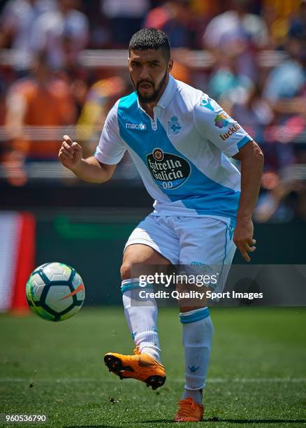 Zakaria Bakkali of Deportivo de La Coruna in action during the La Liga match between Valencia and Deportivo La Coruna at Mestalla Stadium on May 20,...